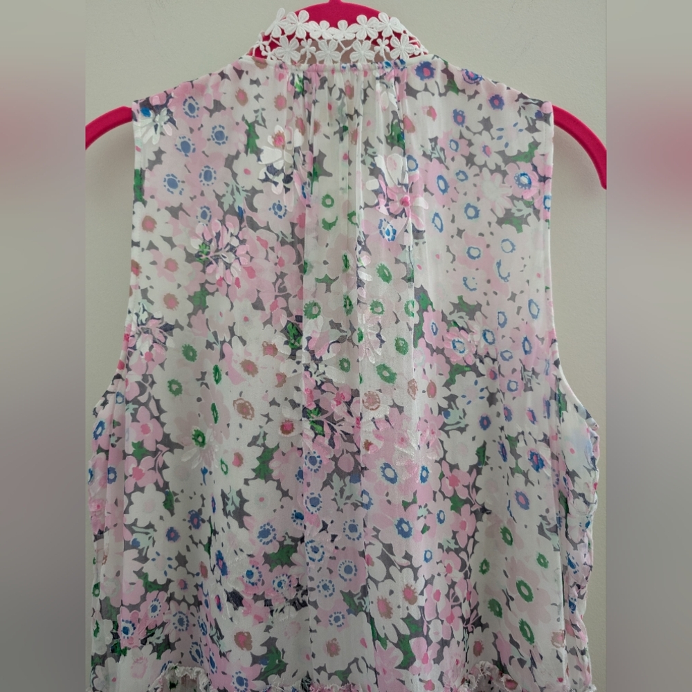 KATE SPADE Silk Lace Devore Blouse WOMEN'S L Pink Daisy Floral Romantic Ruffles - Picture 11 of 16